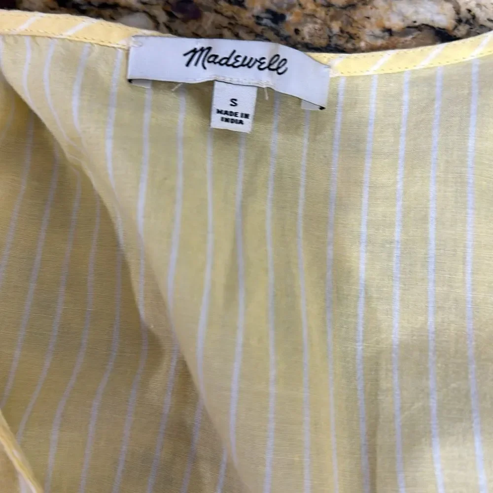 Madewell Cotton Striped Short Sleeve V-neck Midi Dress Size S